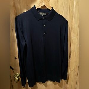 Loro Piana Dark Blue Long Sleeve Polo